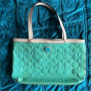 Coach Aqua Embossed Tote Bag